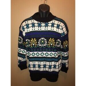 Vintage 80s Preppy Sweater Turning Point USA Multicolored Floral Flashy Ugly